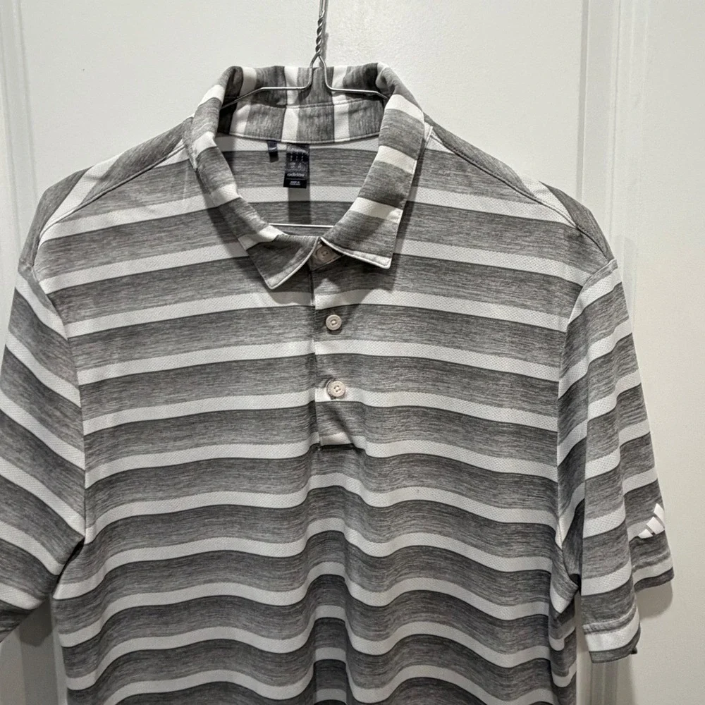 Adidas Mens Polo Shirt Striped Gray L‎